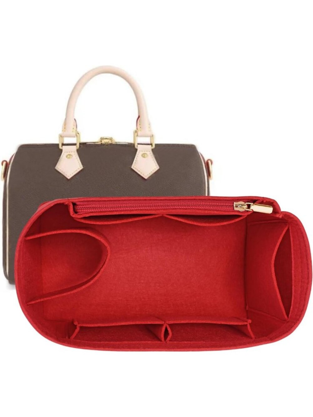 Large Red Purse Organizer Insert for Speedy 30 & Neverfull Handbag Tote Bag